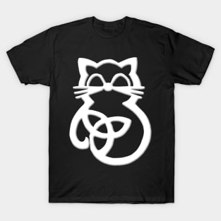 White Trinity Knot Celtic Cat T-Shirt